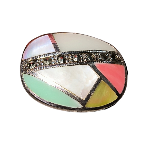 Vintage Marsala Signed MOP Shell, Marcasite & Sterling Silver Pendant - Picture 3 of 9